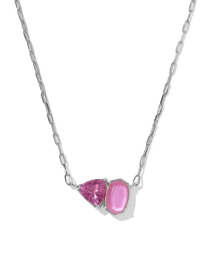 KENDRA SCOTT TATUM SHORT PENDANT NECKLACE - SILVER AZALEA PINK MIX