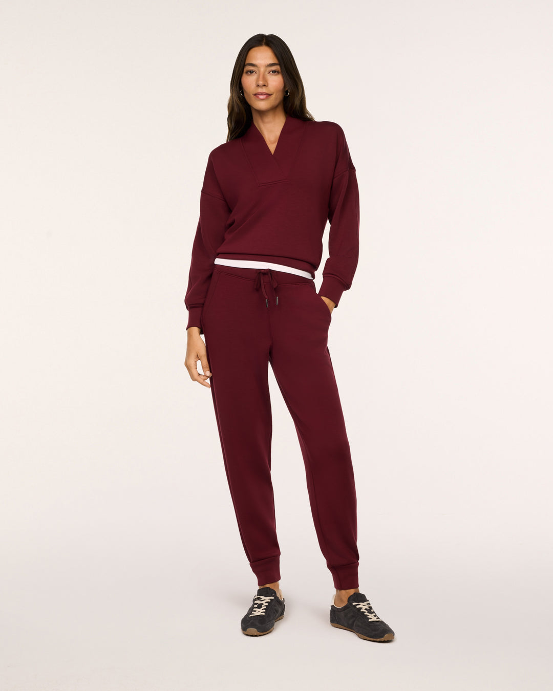 SPANX AIRESSENTIALS V NECK LONG SLEEVE TOP - VINO