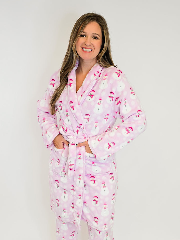 VELVETY FLEECE ROBE - ROSY CHRISTMAS SNOWMAN