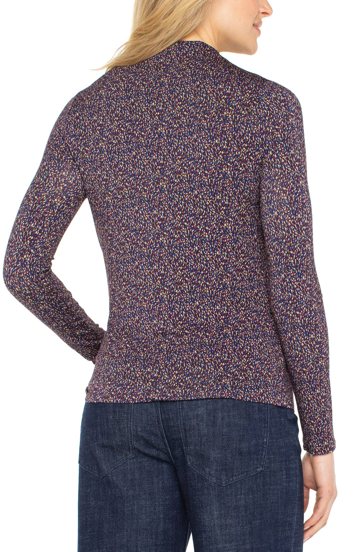 LONG SLEEVE MOCK NECK KNIT TOP W/SHIRRING - WINE BERRY