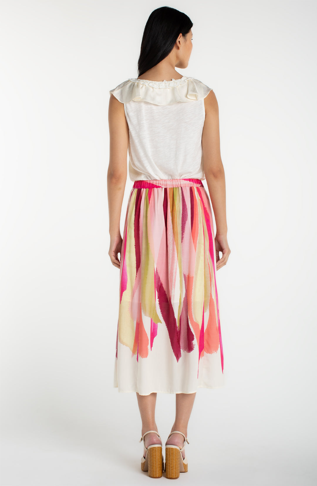 PULL ON WOVEN MAXI SKIRT - PINK MULTI