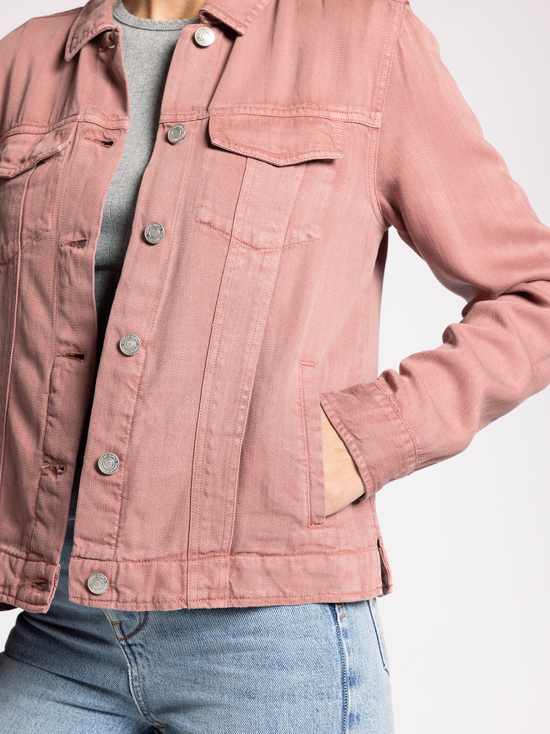 LONG SLEEVE BUTTON FRONT JACKIE JACKET - WASHED ROSE