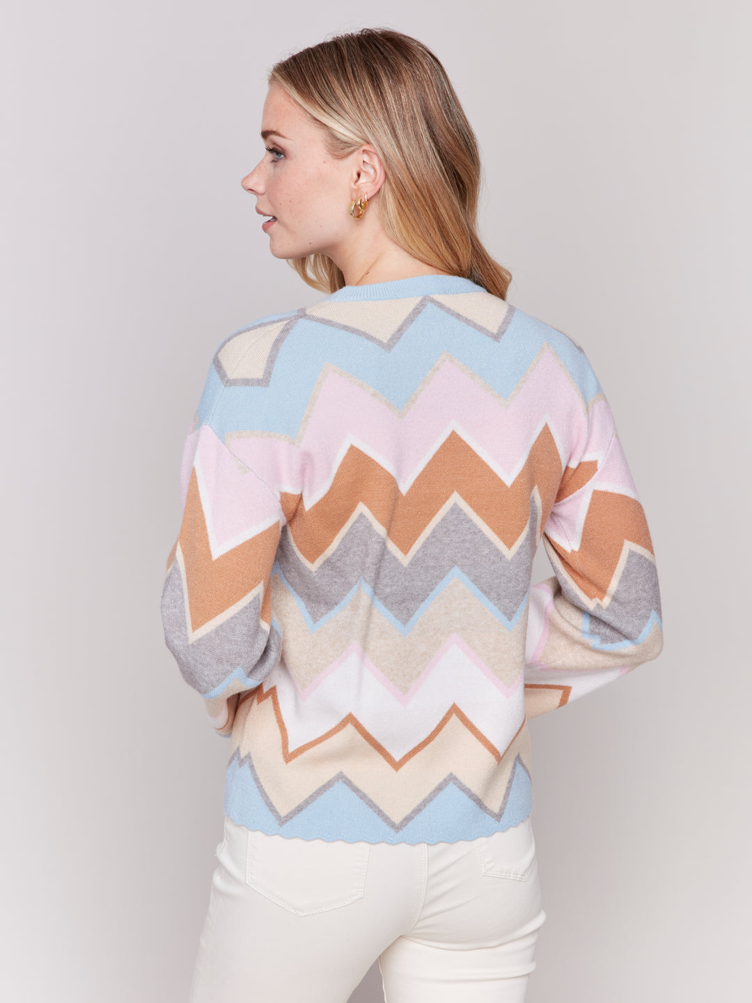 CHEVRON KNIT BELL SLEEVE SWEATER - CANDY