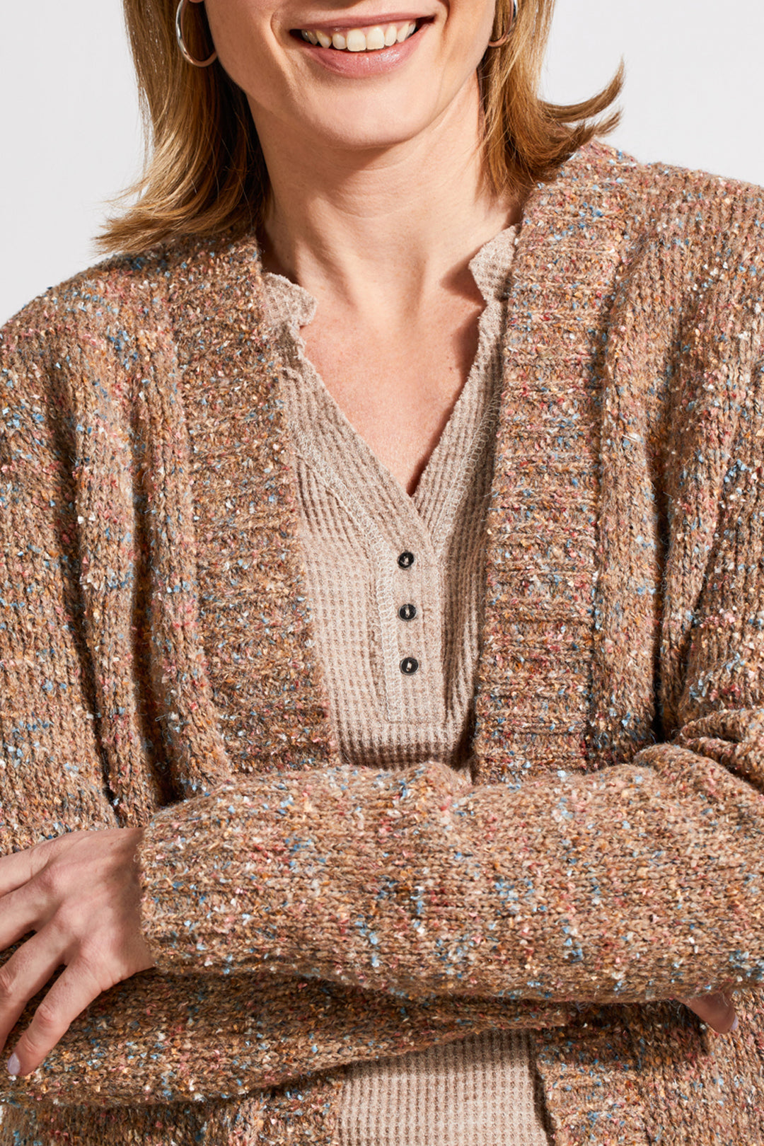 SWEATER CARDIGAN W/PATCH POCKETS - CAPPUCINO