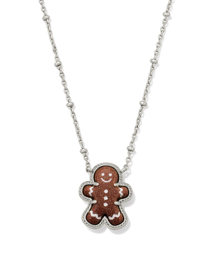 KENDRA SCOTT GINGERBREAD SHORT PENDANT NECKLACE - SILVER BROWN GOLDSTONE
