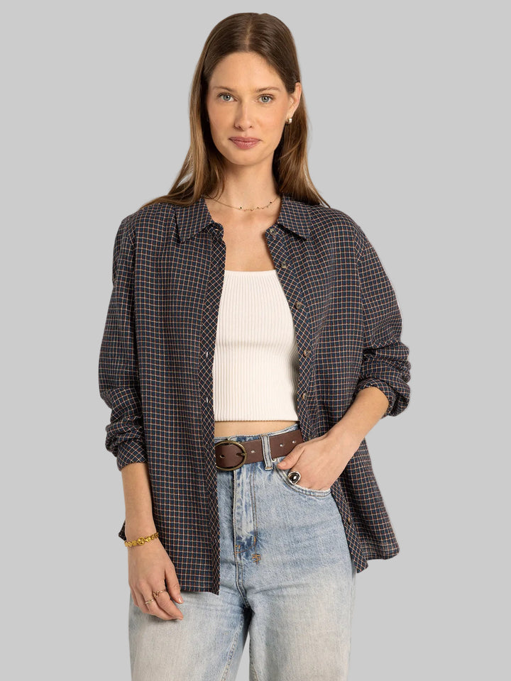 L/S COLLARED NAVIGATOR TOP - NAVY BROWN COMBO
