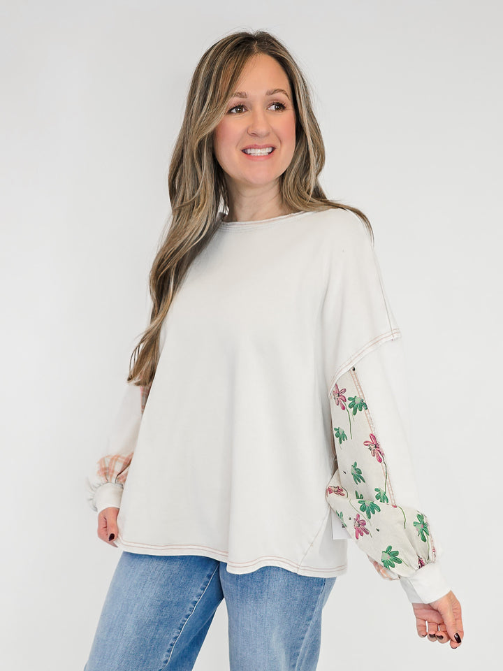 DOLMAN SLEEVE WASHED TERRY PULLOVER - MUSHROOM