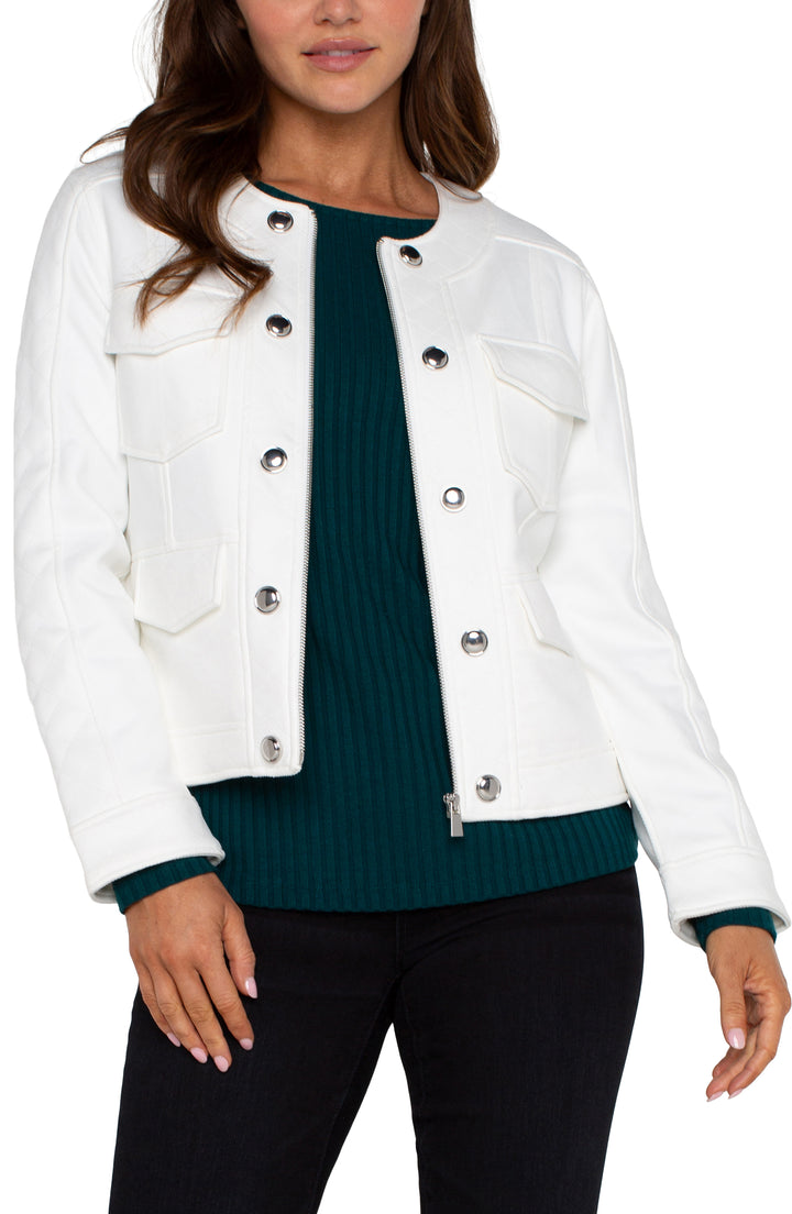 SCOOP NECK QUILTED ZIP JACKET - PORCELAIN