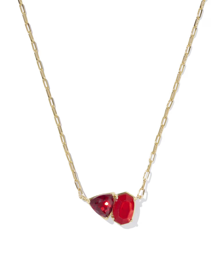KENDRA SCOTT TATUM SHORT PENDANT NECKLACE - GOLD RED MIX