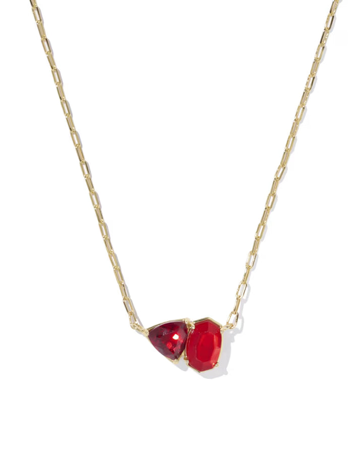 KENDRA SCOTT TATUM SHORT PENDANT NECKLACE - GOLD RED MIX