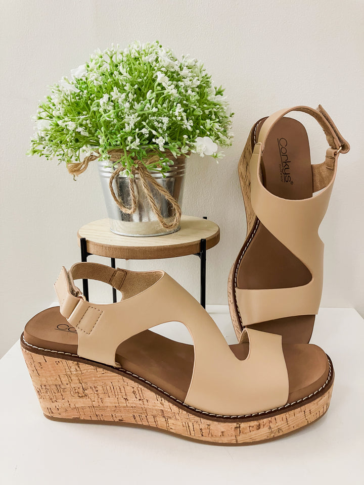 CORKY'S STEPPIN OUT WEDGE SANDAL - CAMEL