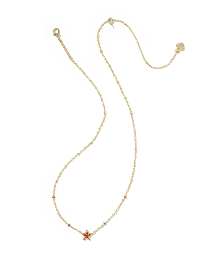 KENDRA SCOTT MINI CASSIDY SHORT PENDANT NECKLACE - GOLD RED ILLUSION