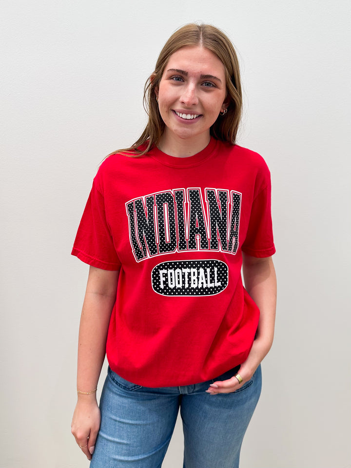 SHORT SLEEVE POLKA DOT INDIANA FOOTBALL TSHIRT - RED