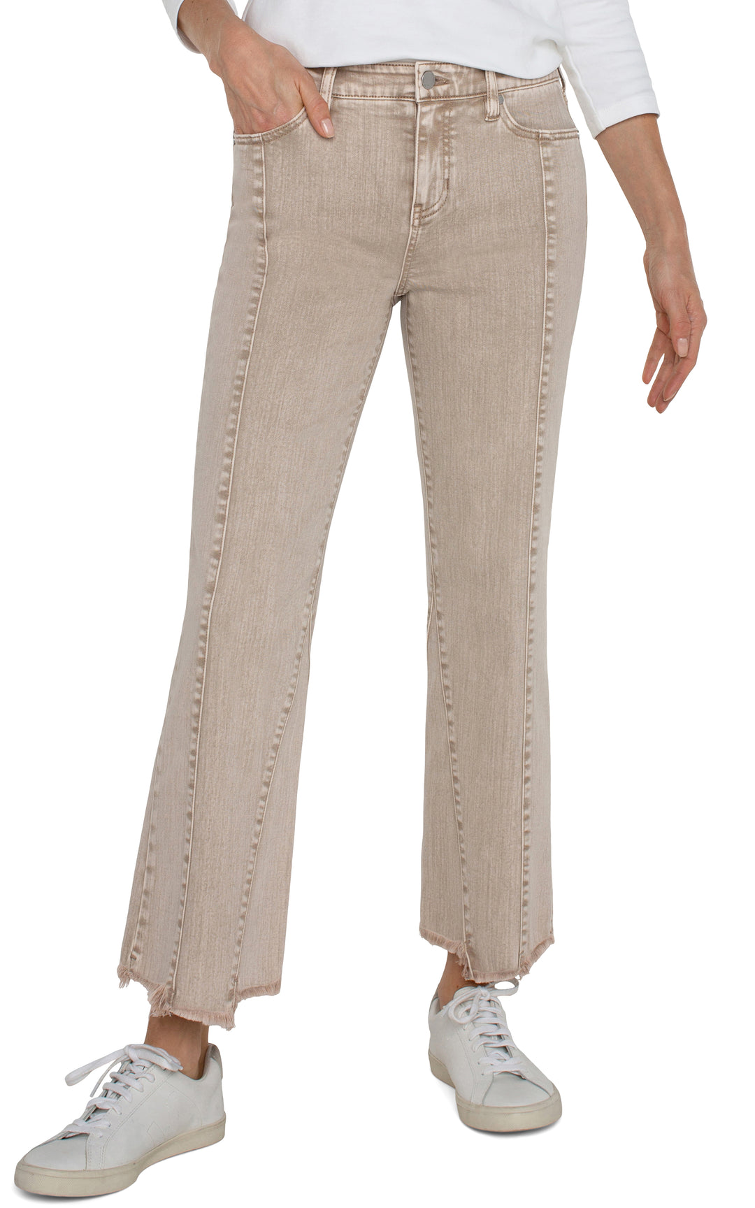 HANNAH CROP FLARE W/UNEVEN FRAY HEM - 27" INSEAM - BISCUIT TAN