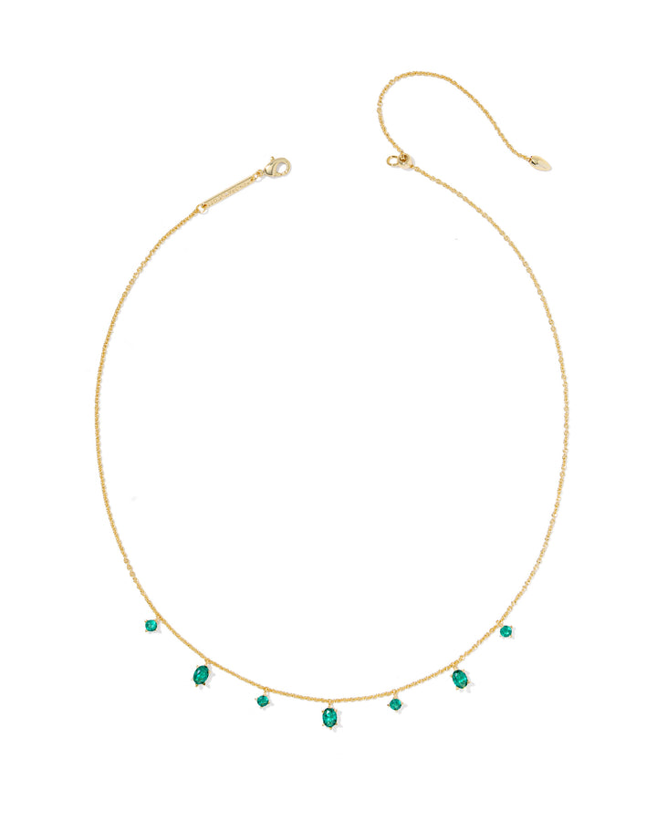 KENDRA SCOTT CAILIN DELICATE STRAND NECKLACE - GOLD GREEN CRYSTAL