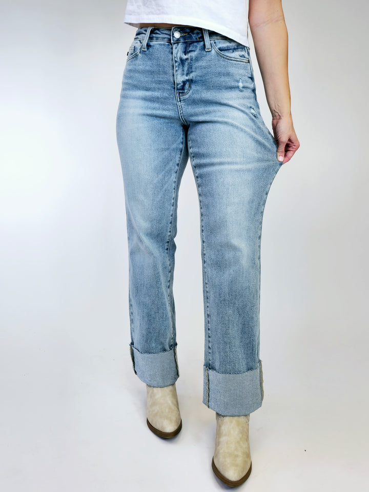 JUDY BLUE MID RISE LIGHT WASH DAD JEANS - LIGHT - 34" INSEAM