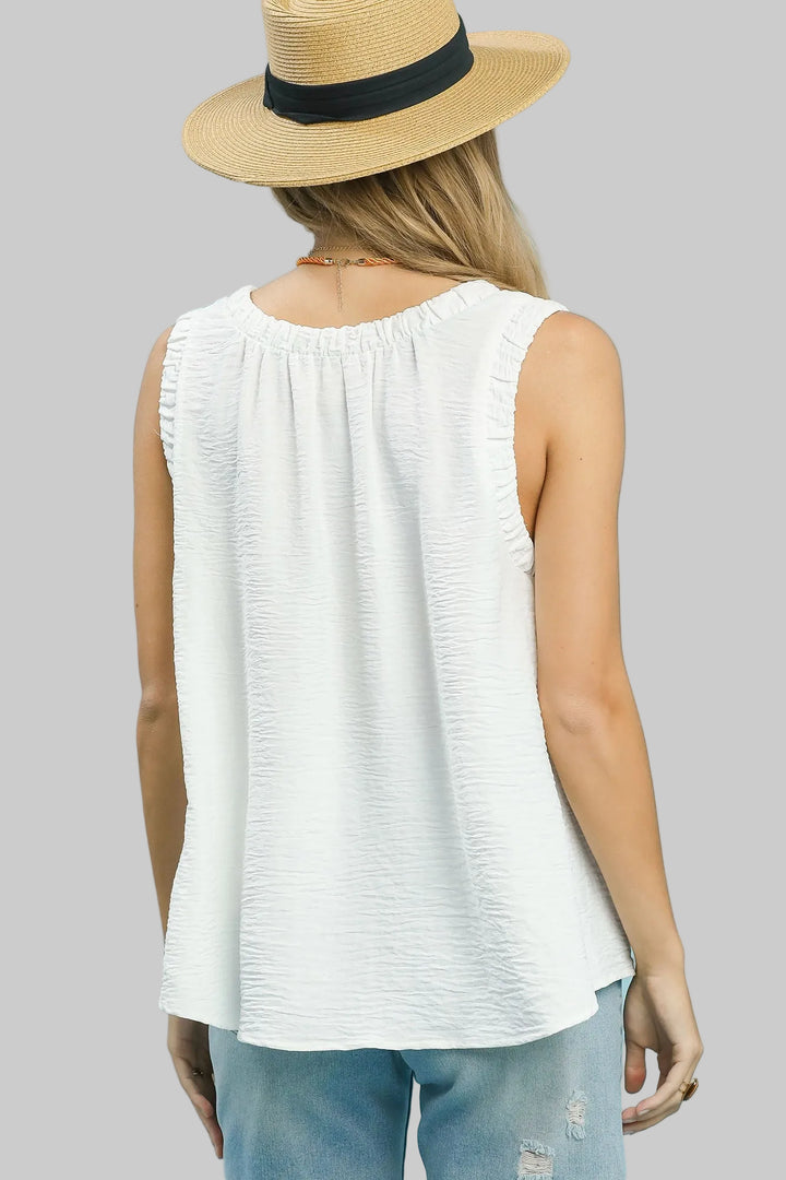 SLEEVELESS ROUND NECK SOLID TOP - OFF WHITE