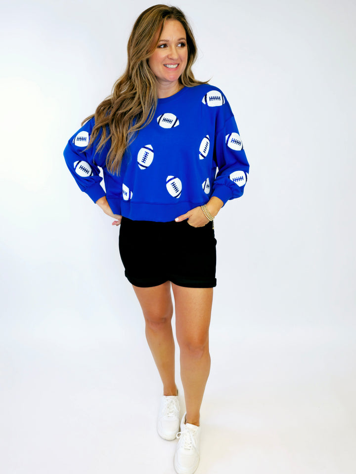 SEQUIN FOOTBALL SWEATSHIRT - BLUE/WHITE