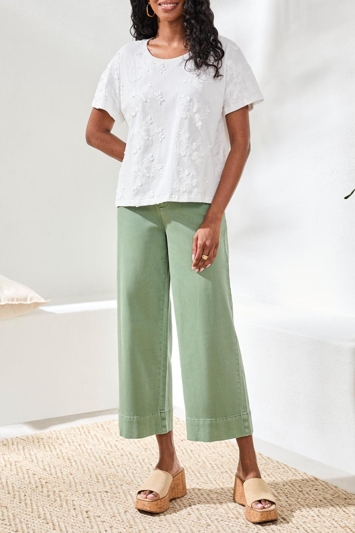 SHORT SLEEVE CREW NECK TOP - WHITE