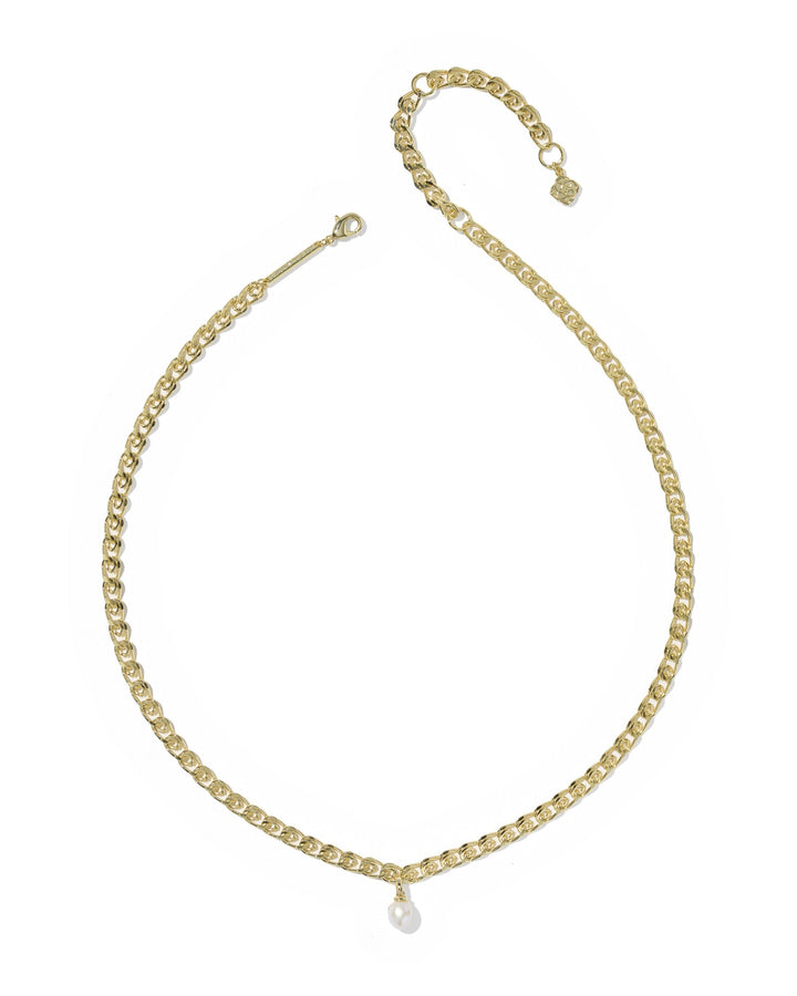 KENDRA SCOTT OAKLAND PEARL SHORT PENDANT NECKLACE - GOLD FRESHWATER CULTURED PEARL