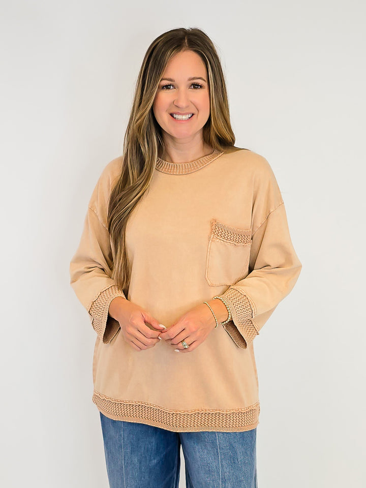 MINERAL WASHED BOXY PULLOVER - MOCHA