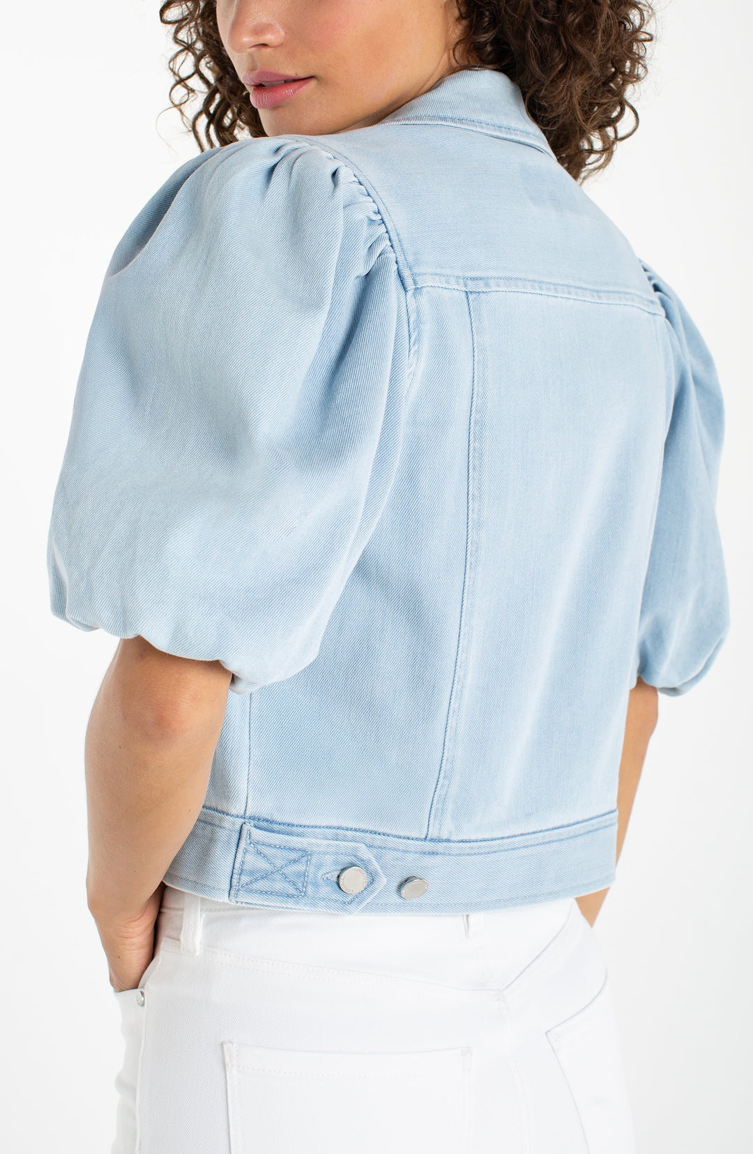 PUFF SLEEVE CROPPED TRUCKER JACKET - MARINE SEA