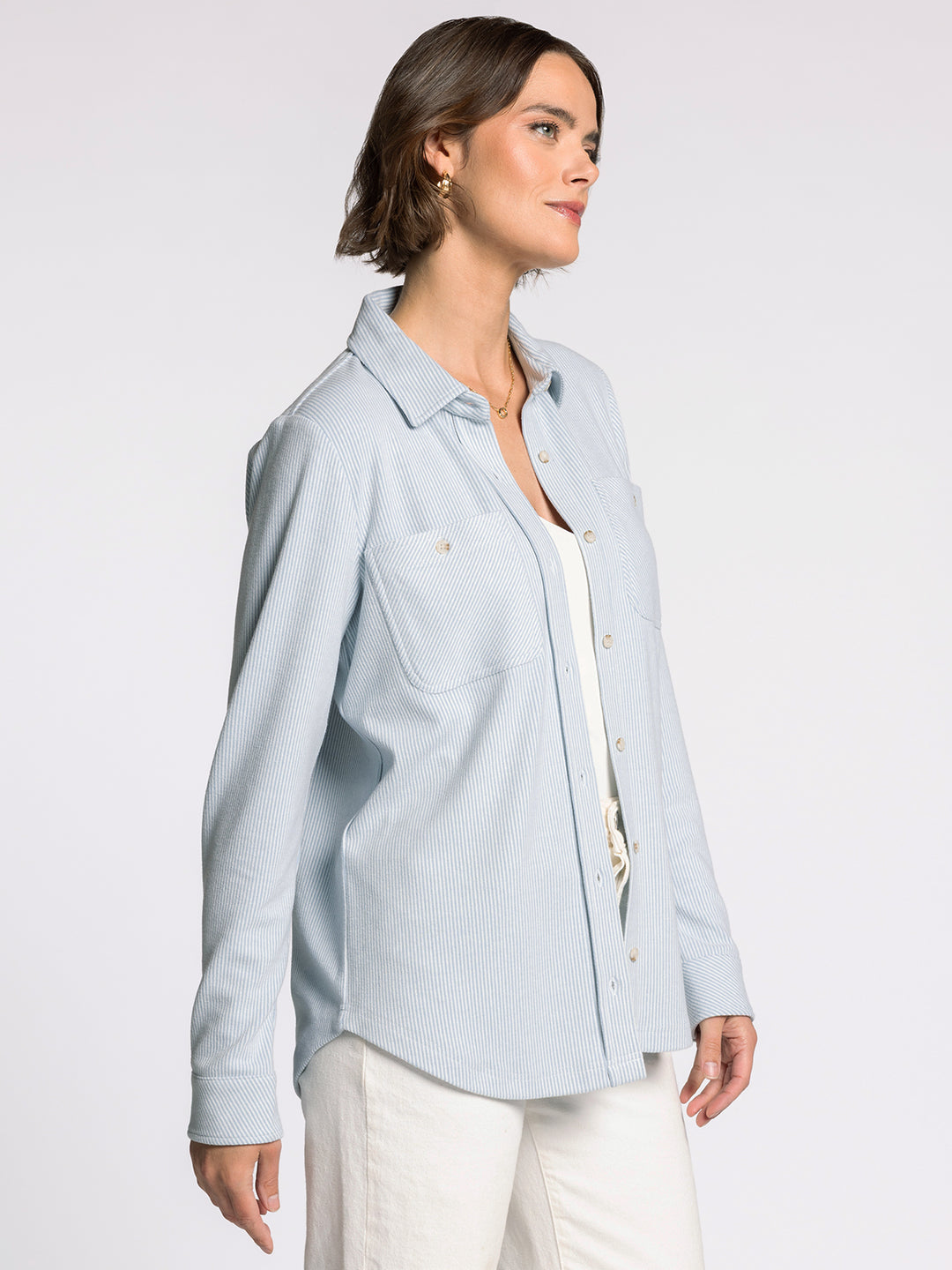 LONG SLEEVE COLLARED BUTTON UP LEWIS SHIRT - LIGHT BLUE STRIPE