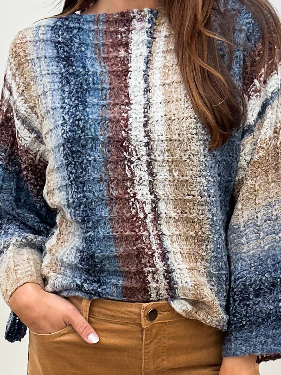CROPPED VERTICAL STRIPED SWEATER - NAVY MULTI