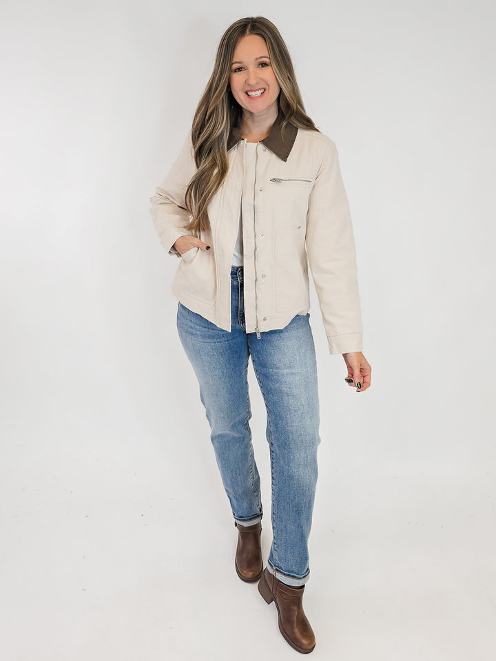 DOUBLE SIDED QUILTED BARN JACKET - ECRU