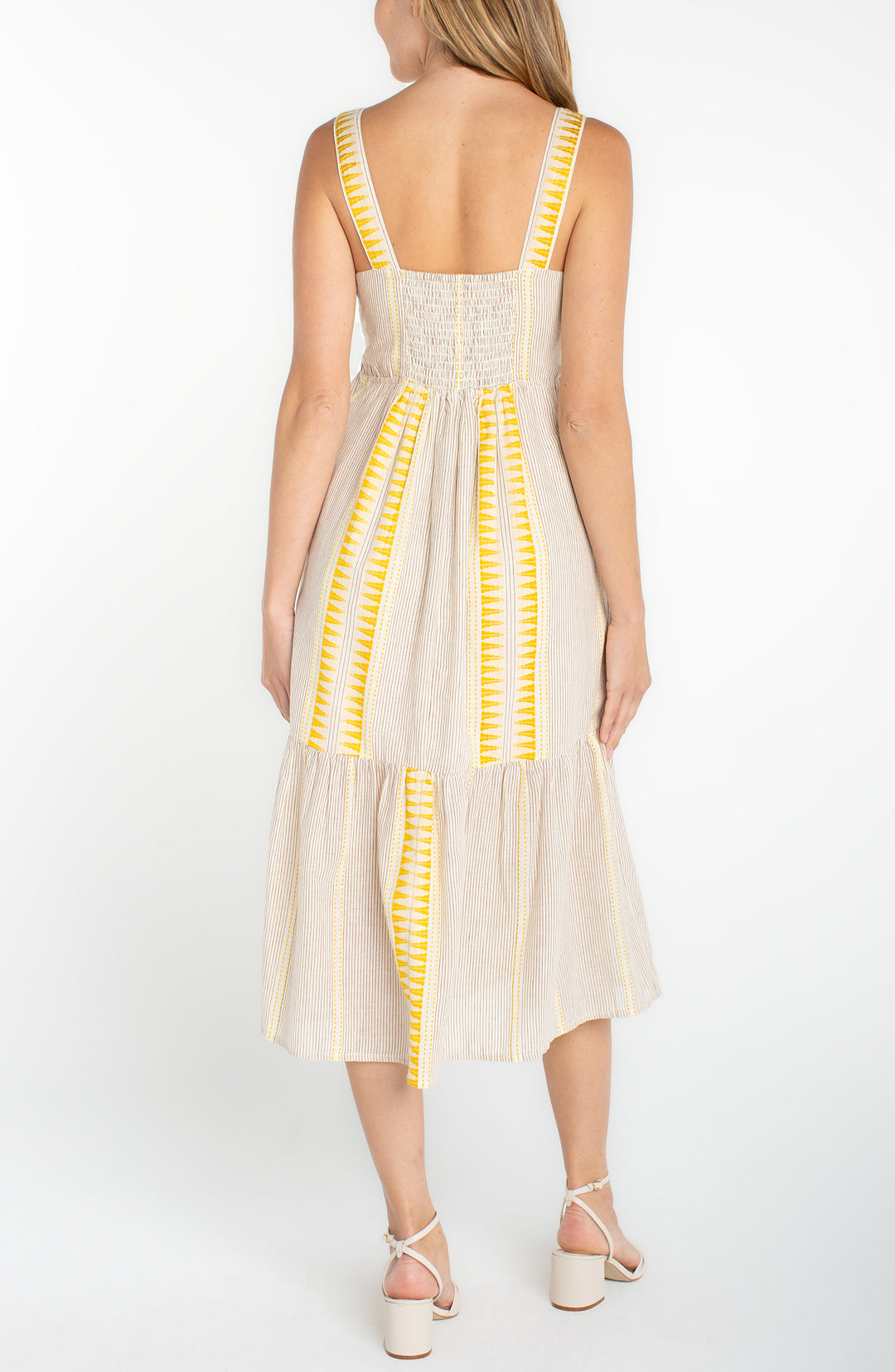 SLEEVELESS MIDI DRESS - CREAM BROWN STRIPE