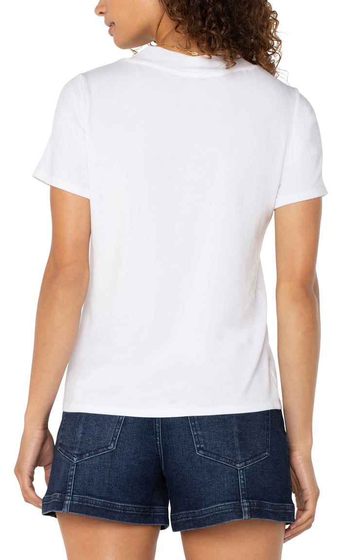 SHORT SLEEVE KNIT TEE W/PLACKET - WHITE