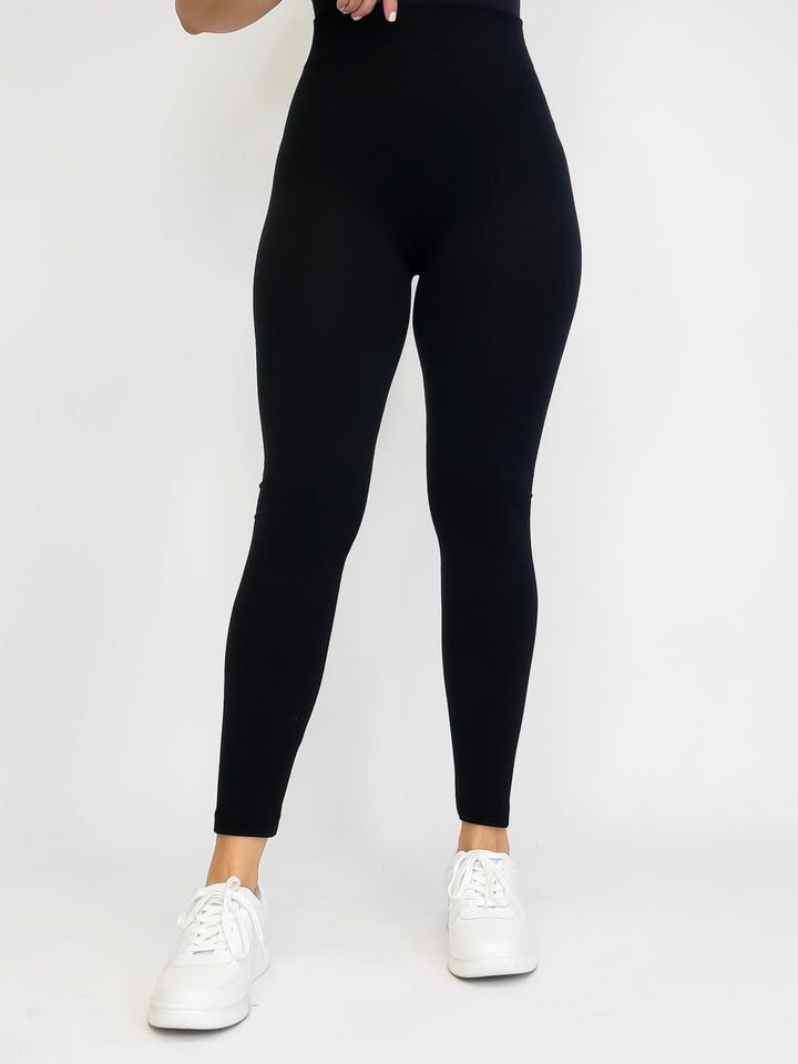 FLEECE  LEGGINGS - BLACK - O/S