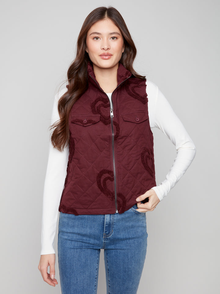 BOUCLE QUILTED SHORT VEST - CABERNET