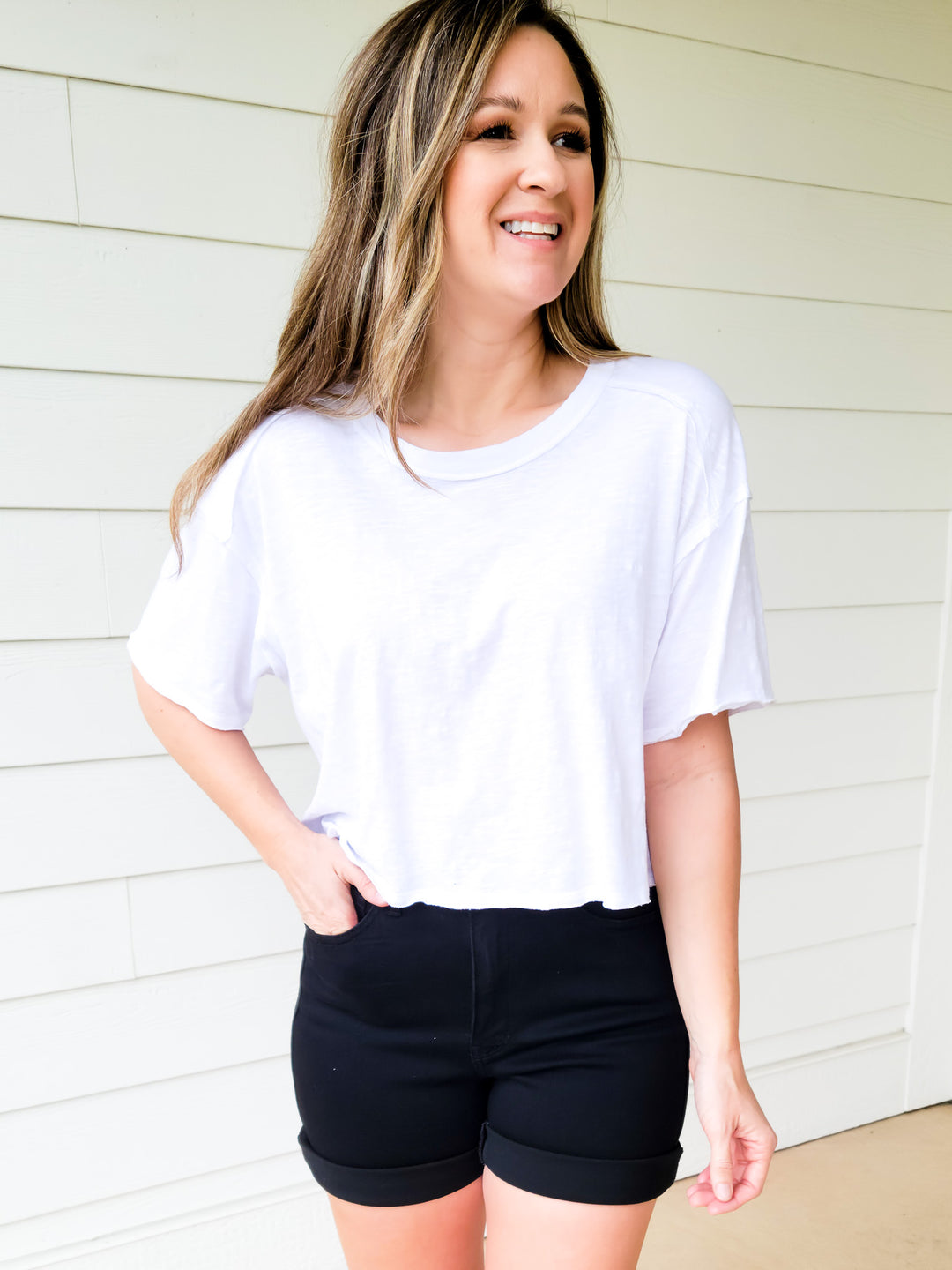 SHORT SLEEVE CROPPED BOXY TOP - WHITE