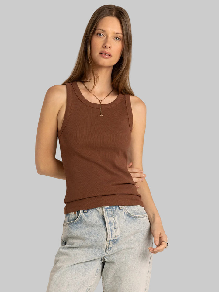 CREW NECK SOFT RIBBED EDLIN TANK - FRIAR BROWN