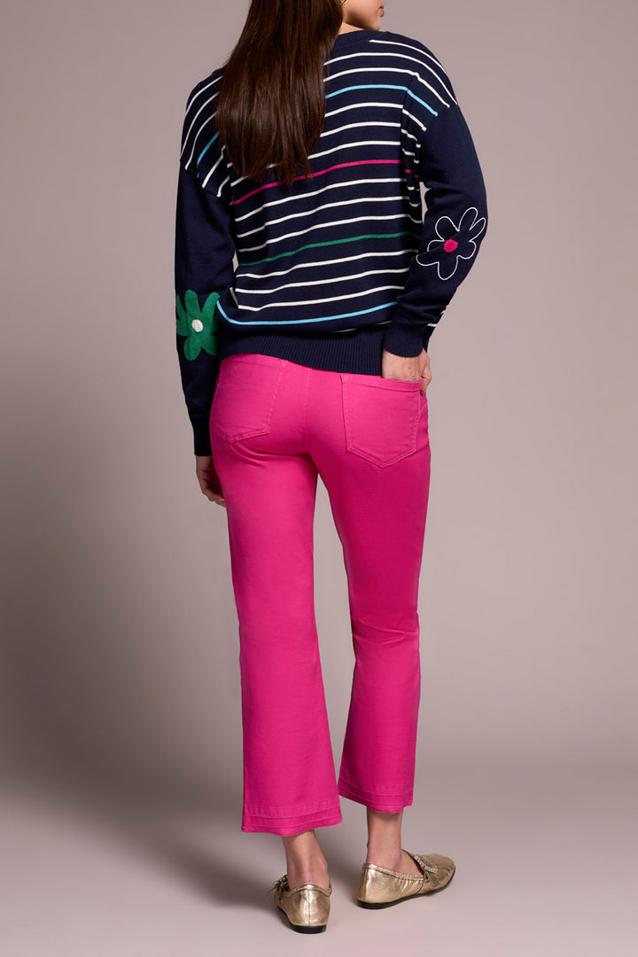 V-NECK JACQUARD EMBROIDERED SWEATER - NIGHT FALL