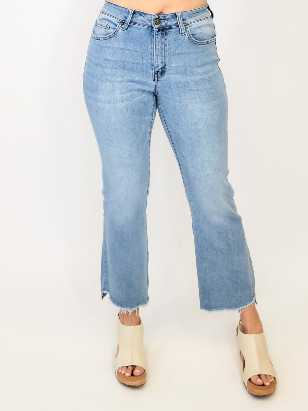 MID RISE CROP FLARE JEAN - WOWS MED WASH - 27" INSEAM