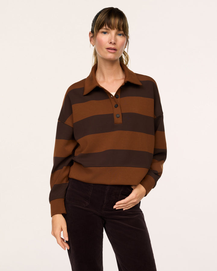 SPANX AIRESSENTIALS RUGBY SHIRT - STRIPED BROWN