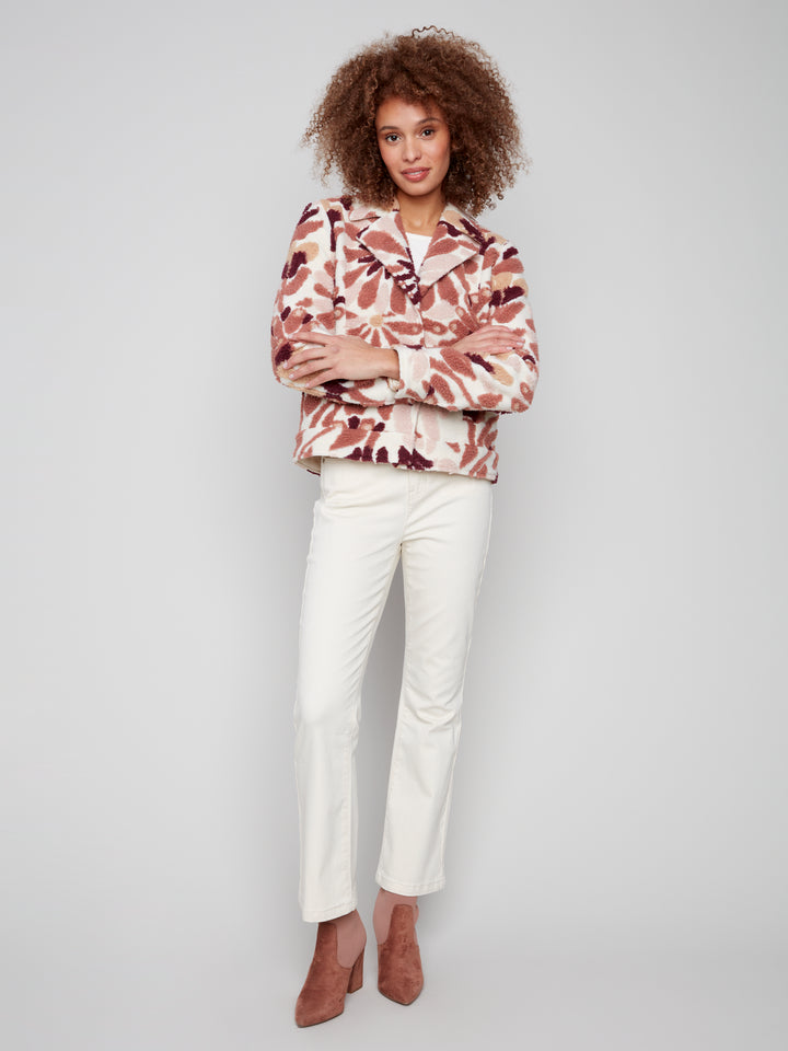 SHERPA FLOCKED FLEECE SHORT JACKET - CABERNET