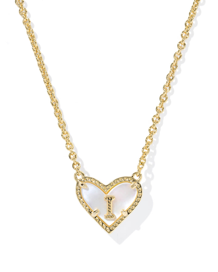 KENDRA SCOTT HEART LETTER I SHORT PENDANT INITIAL NECKLACE - GOLD IVORY MOP