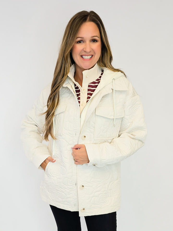 TWOFER HOODIE QUILTED JACKET - IVORY