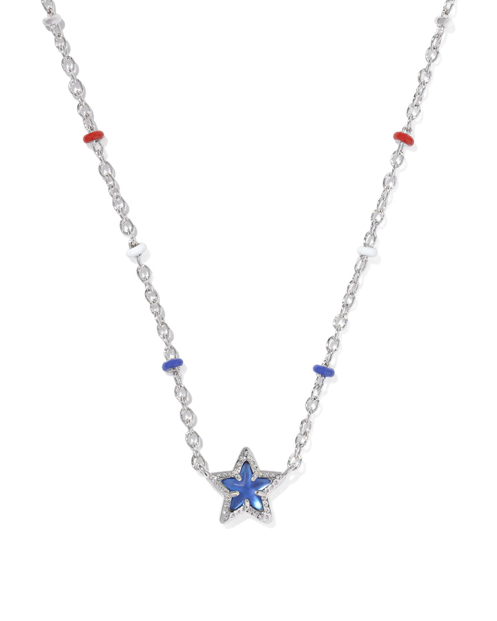 KENDRA SCOTT MINI CASSIDY SHORT PENDANT NECKLACE - SILVER COBALT BLUE ILLUSION