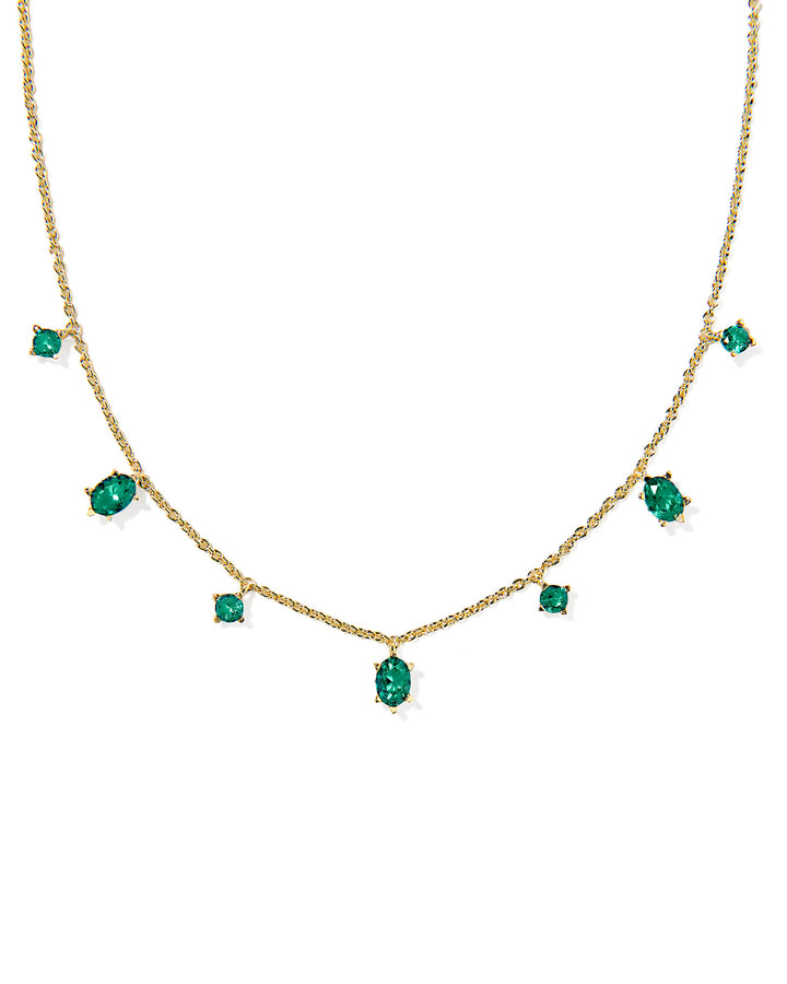 KENDRA SCOTT CAILIN DELICATE STRAND NECKLACE - GOLD GREEN CRYSTAL