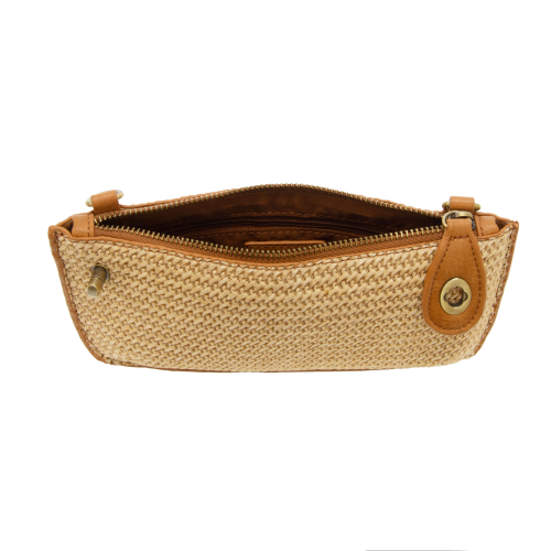 STRAW MINI WRISTLET CROSSBODY - TAN SOLID