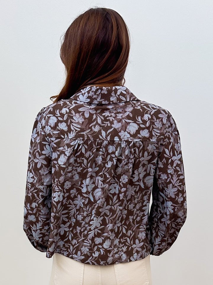 BALLOON SLEEVE COLLARED TOP - OLIVE