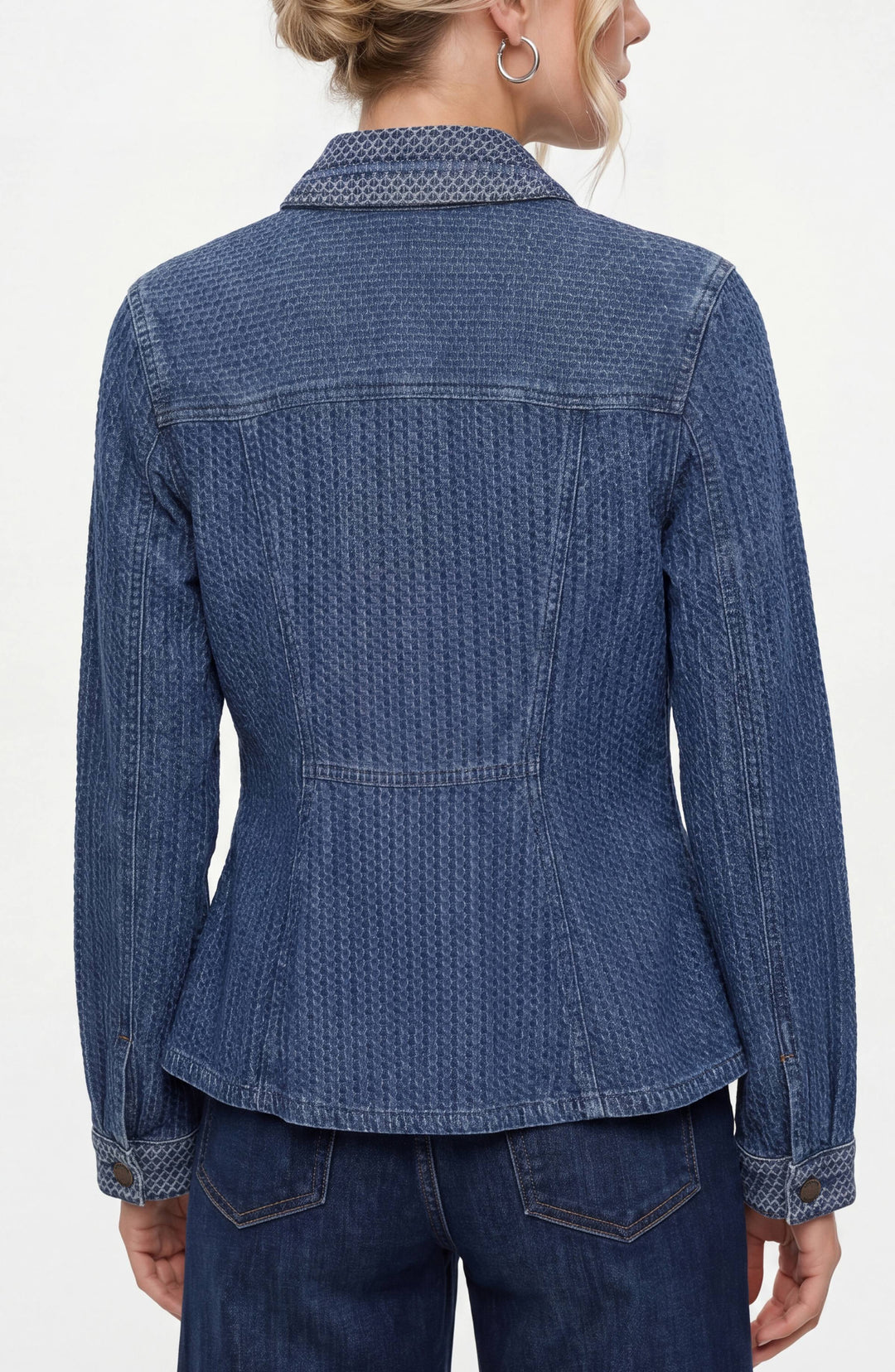 FIT AND FLARE TRUCKER JACKET - BLUE DORIS
