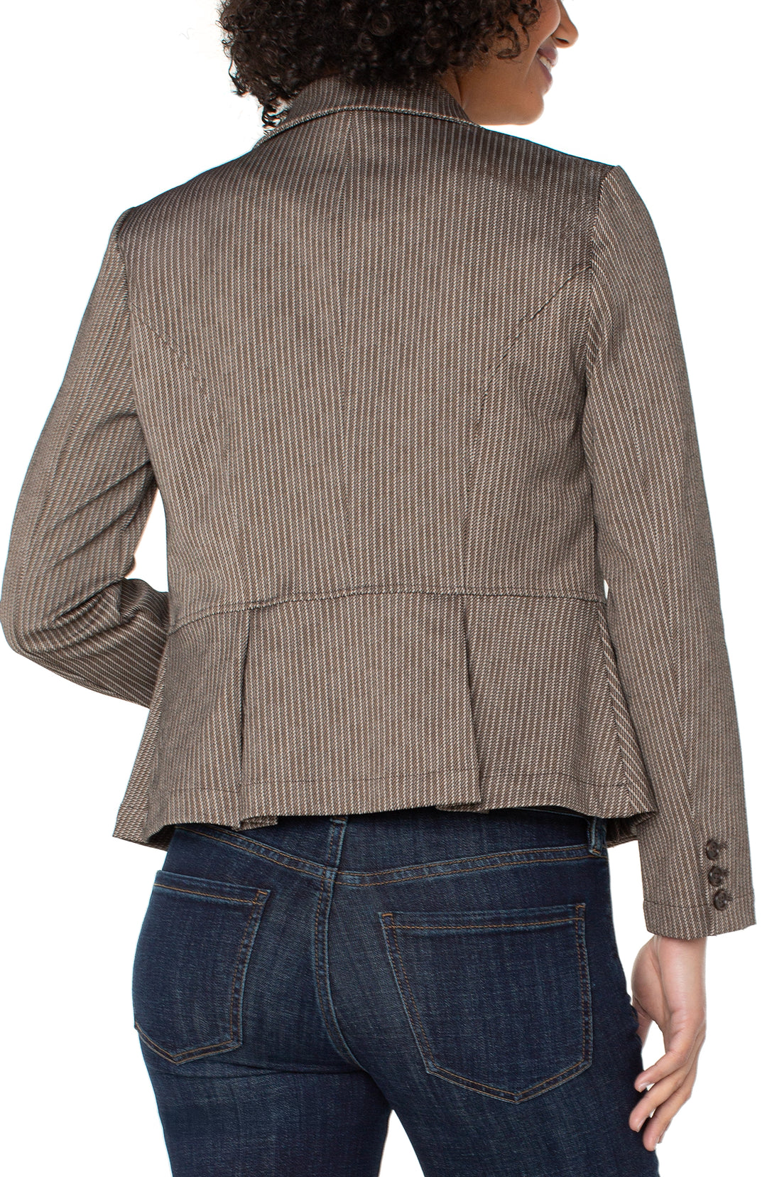 PEPLUM BLAZER - CAMEL/SAND STRIPE