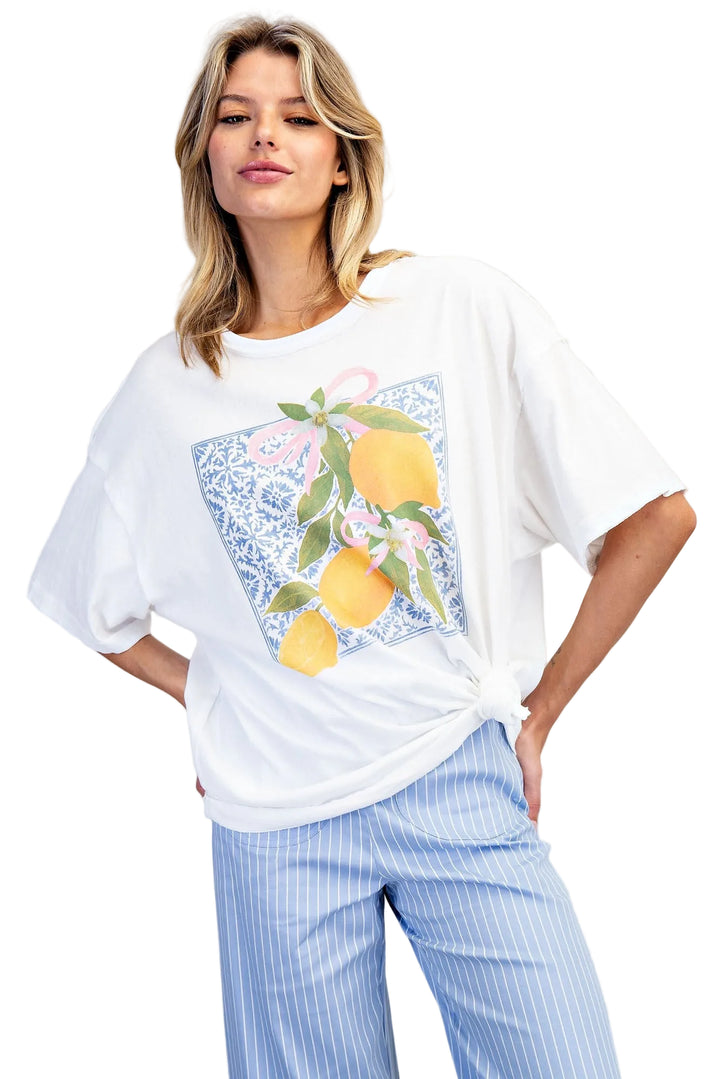 SHORT SLEEVE LEMON GRAPHIC TEE - CITRUS POP