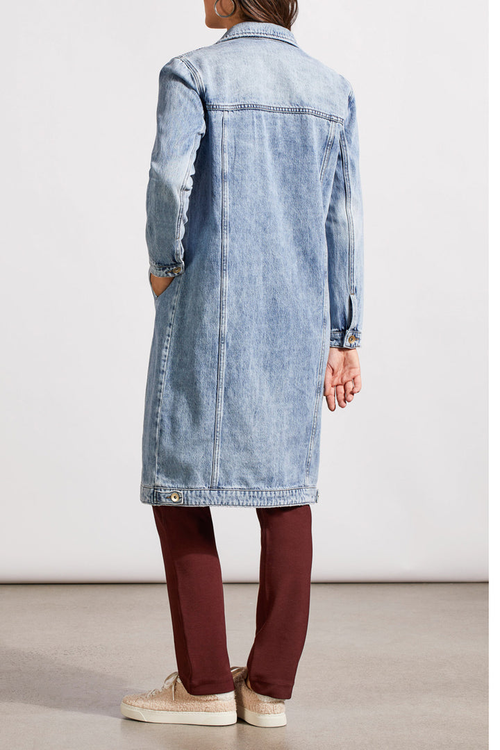 COTTON DENIM DUSTER W/POCKETS - WASHED BLUE