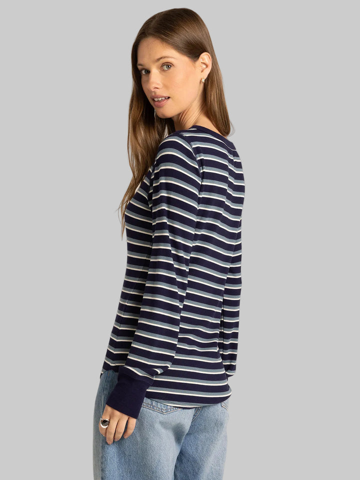 LONG SLEEVE STRIPED STACY TOP - NAVY MULTI